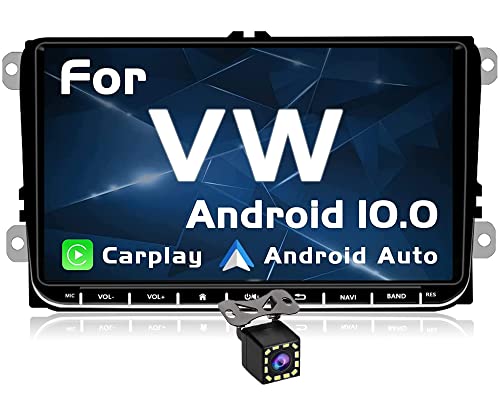 CAMECHO Carplay Android Autoradio per VW 9 pollici Touch Screen Autoradio Bluetooth Auto Android Auto Radio con Mirror Link FM GPS WiFi SWC per VW Passat Golf Skoda + Telecamera per retromarcia