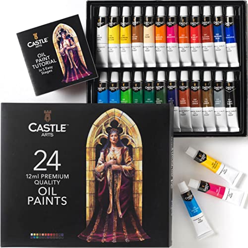 Castle Art Supplies Set di Vernici a Olio, 24 x 12 ml | Set per Artisti Principianti e Avanzati | Vibrante Gamma di Colori di Facile Utilizzo | Con Cofanetto di Presentazione Dotato di Guida