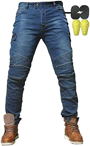 CBBI-WCCI Uomo Moto Biker Jeans Rinforzato Protezione Pantaloni Linning Includono Armature Motorcycle Pants (XL=34W   32L, Blu)