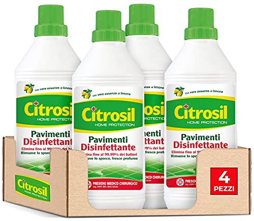 Citrosil Home Protection - Detergente Liquido Pulisci Pavimenti Disinfettante con Vere Essenze di Limone, 900 ml x 4 Pezzi