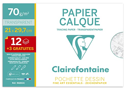 Clairefontaine 96853C Papier Calque pochette 15F 21x29.7cm 70g - 3F...