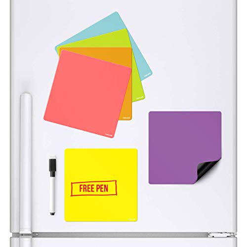 Confezione di 6 vasi quadrati lavagna bianca magnetica cancellabile che si attacca al tuo frigo planner Signage foglio magnetico con pennarello e penna colorati da cucina avviso per fare la lista