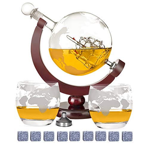 Decanter Whisky Set Regalo,DUTISON 850 mL Decanter con Pietra di Gh...