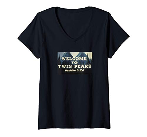 Donna Twin Peaks Welcome To Twin Peaks Population Sign Maglietta con Collo a V