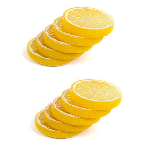 EESLL 20 pezzi fette di limone artificiali, fette di limone, fetta di limone, decorazione realistica di frutta finta, modello di frutta, decorazione fotografica (verde, giallo, ogni colore, 10 pezzi)