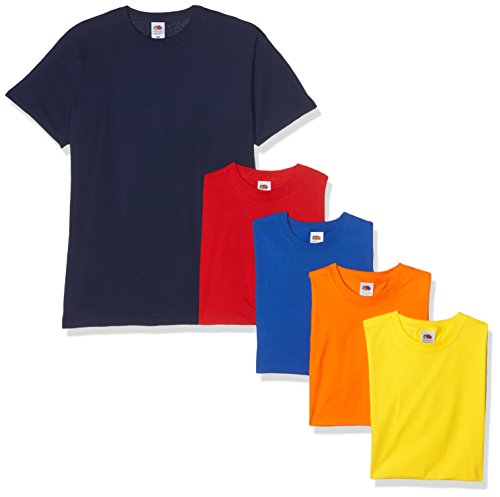 Fruit of the Loom Valueweight Short Sleeve T-Shirt, Marina Rosso Arancione Royal Giallo, XXL (Pacco da 5) Uomo