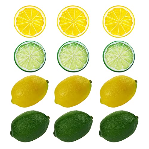 Frutta Finta Decorativa Limone, 6 Pezzi Artificiali Gialli Realistici Limoni Finti per Decorazioni Verdi Fette Di Limone in Plastica Frutta Finta Decorazione Limone Per Cucina Hotel Bar Caffetteria