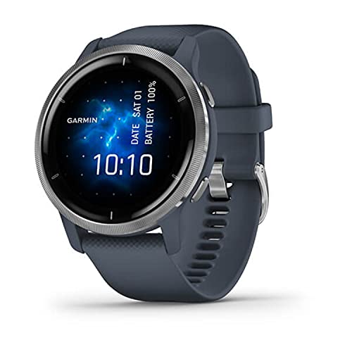 Garmin Venu 2 - Smartwatch ultra-brillante, Display AMOLED, 45mm, GPS, Cardio, SpO2, Workout HIIT, Garmin Coach, Garmin Pay, Musica (Silver & Granite Blue)