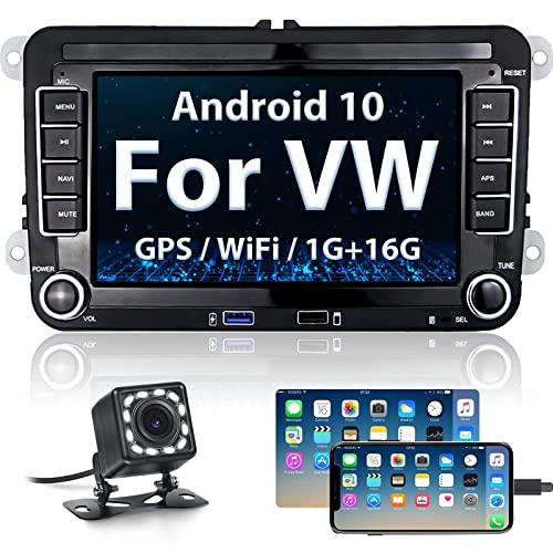 Hikity 7 Pollici Autoradio Android 10 con GPS Navigazione WiFi Mirror Link per VW Golf 5 6 Seat Polo Tiguan Touran Caddy, Touch Screen Stereo Auto Bluetooth con Retrocamera FM USB+Canbus