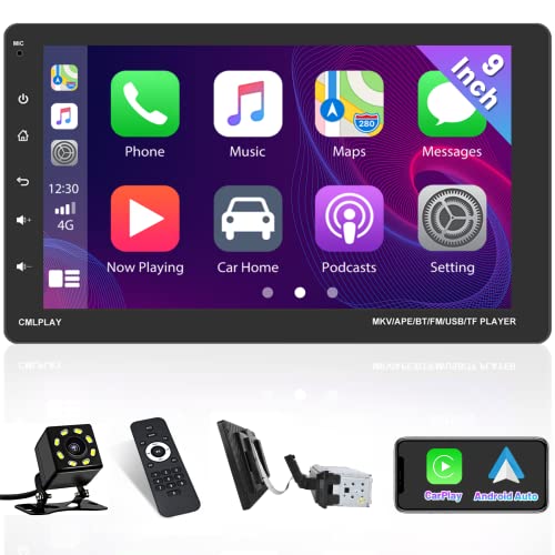 Hikity 9 Pollici Autoradio 1 Din con Carplay e Android Auto, Stereo Auto Bluetooth con Schermo 1080P HD Touch Screen Rimovibile Radio Auto Supporto Mirror Link FM SWC USB SD AUX + Retrocamera