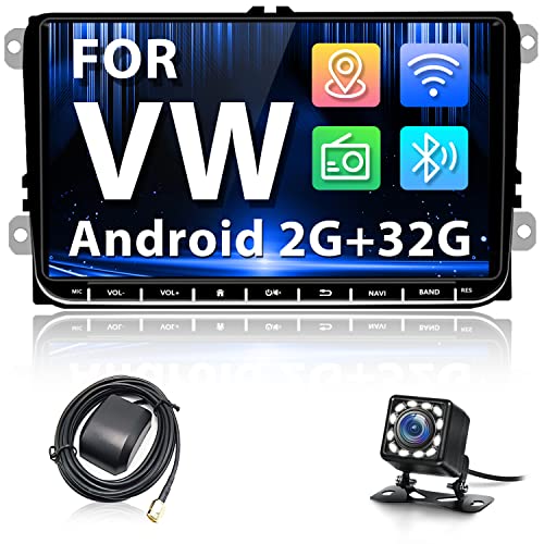 Hikity 9 Pollici Autoradio Android 9 (2G+32G) per VW Golf 5 6 Polo Tiguan Touran Caddy Skoda Seat con WIFI GPS Navigation BT RDS FM USB, 1080P HD Touch Screen Autoradio Bluetooth +Retrocamera+Canbus