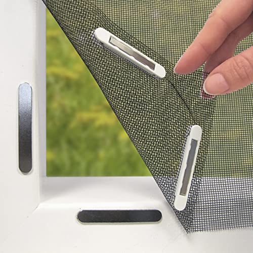Hoberg Zanzariera con innovativo fissaggio magnetico per la finestra | Può essere tagliata individualmente a misura fino a 150 x 130 cm | Nessuna foratura o avvitamento | 16 clip magnetiche