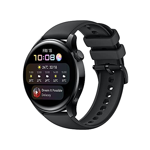 HUAWEI WATCH 3 - Smartwatch 4G AMOLED 1,43 pollici, AP52, chiamata eSIM, batteria fino a 3 giorni, saturazione ossigeno, frequenza cardiaca 24 7, GPS, 5ATM, cinturino fluoroelastomero, Nero