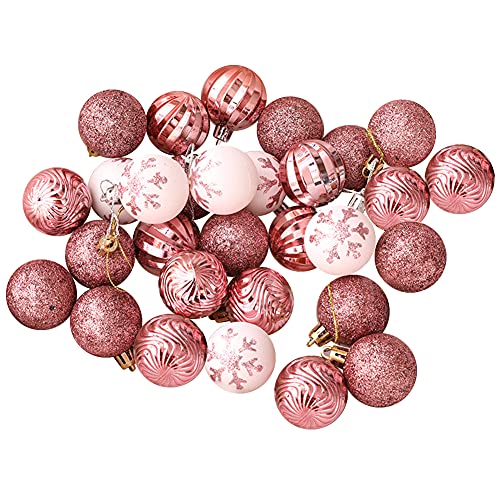ISAKEN Palline di Natale Set di 30 Pezzi Ornamenti per Palline Decorative di Natale Palline Decorative con Glitter Lucidi per Decorazioni per lalbero di Festa Matrimonio di Natale, Oro Rosa