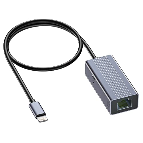 IVSHOWCO Adattatore di rete LAN Ethernet da Lightning a RJ45 per iPhone [certificato Apple MFi], adattatore da iPad a Ethernet con porta di ricarica, 100 Mbps ad alta velocità(1,65 piedi)
