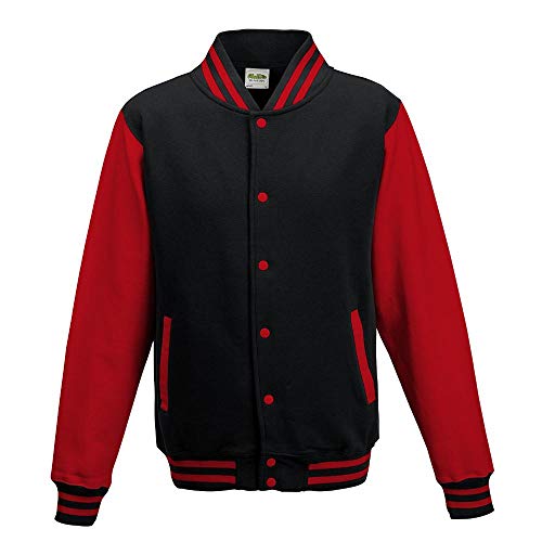 Just Hoods - Giacca College  Varsity Jacket , unisex Jet Black Fire Red M