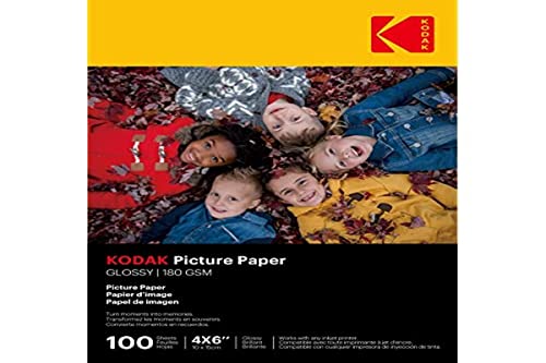 KODAK – 100 fogli di carta fotografica 180 g m², lucida, formato A6 (10 x 15 cm), stampa a getto d inchiostro, 9891161