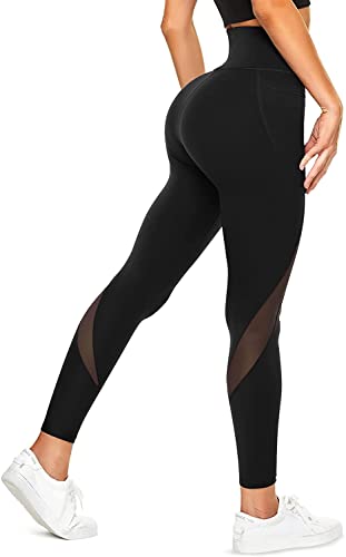 KUMAYES Leggings Sportivi Donna Pantaloni Push up Leggins con Tasche Vita Alta Anticellulite Pantaloni per Yoga Fitness (S, Nero)