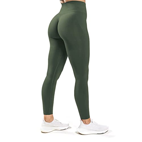 Leggins Sportivi Donna Push Up Anticellulite Leggings Fitness Vita Alta Senza Cuciture Scrunch Butt Palestra Pantaloni per Yoga Allenamento Jogging (Verde Militare, S)