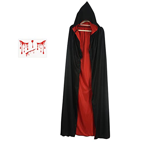 LOOPES 170cm Mantello Cappuccio Nero Rosso,Halloween Vampiro Mantel...