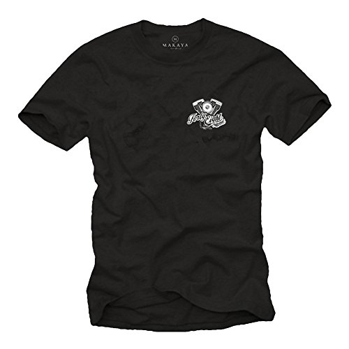 MAKAYA Vintage T Shirt Petto e sulla Schiena Stampa Davidsons - Abbigliamento Moto Maglietta Uomo Nera S