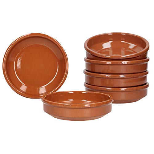 MamboCat - Set di 6 ciotole in terracotta Cazuela, vasellame in terracotta per la gastronomia e la cucina mediterranea, 175 ml, diametro 12 cm, colore: marrone lucido