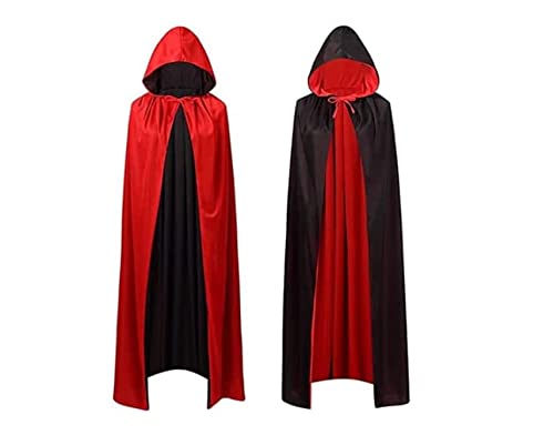 Mantello per costume di Halloween - rosso e nero - mantello con cappuccio per bambini e adulti - donne e uomini