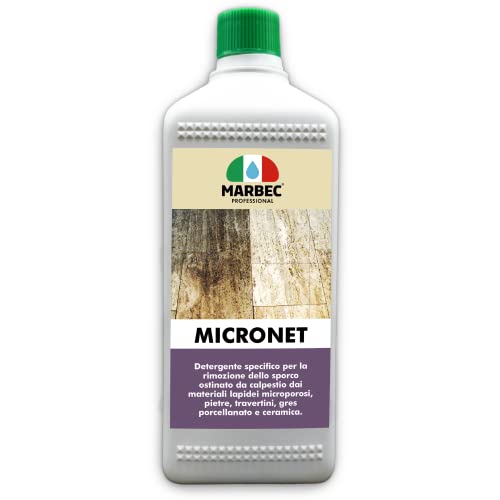 Marbec - MICRONET 1LT | Detergente specifico per la rimozione dello sporco ostinato da calpestio dai materiali lapidei microporosi, pietre, travertini, gres porcellanato e ceramica.