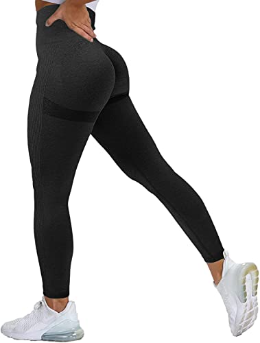 Memoryee Leggings Sportivi Donna Anticellulite Push Up Booty Pantacollant Fitness Vita Alta Elastici Collant Leggins Yoga Palestra Pantaloni B-Black S