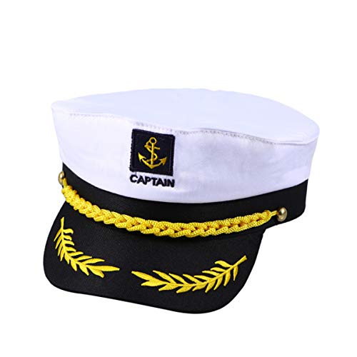 Minkissy Cappello da capitano per yacht, marina, ammiraglio, per barca, marinaio, capitano e da donna, colore bianco