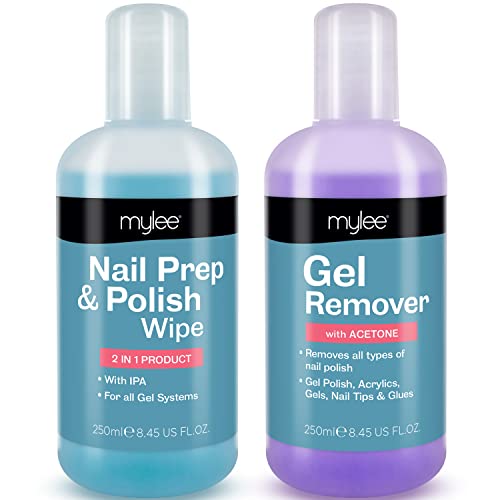 Mylee Nail Prep & Polish Wipe + Gel Remover 250ml, Solvente Premium di alta qualità per Manicure e Pedicure LED UV, Ideale per tutti i tipi di smalto