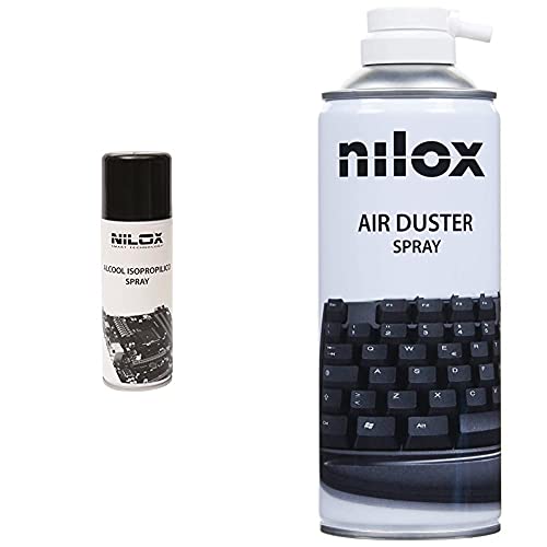 Nilox NXA02187 Alcol Isopropilico Spray Ideale per la Pulizia di Componenti Elettronici & NXA02061-1 Bomboletta Spray Aria Compressa per Pulizia Computer, Tastiere e Accessori