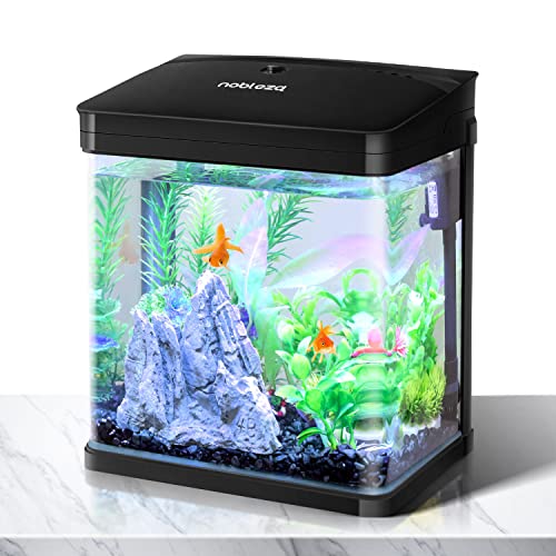 Nobleza - Nano Acquario in Vetro per Pesci Acqua Tropicali con Illuminazione a LED e Filtro Inclusa. 7 Litri, Color Nero.