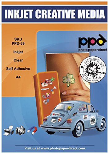 PPD A4 10 Fogli Di Carta Vinile Adesiva Trasparente Per Stampanti Inkjet - PPD-39-10