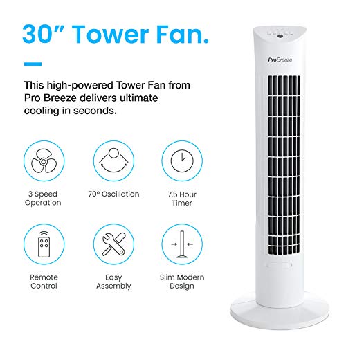 Pro Breeze Ventilatore a Torre Oscillante - 60W con Timer 7,5 Ore e...