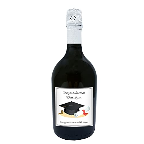 Prosecco DOC personalizzato - Idea Regalo per laureato o bottiglia personalizzata per il brindisi della festa di laurea (0,75, Cappello Laurea)