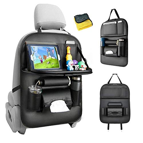 Protezione Sedile Auto Bambini, PU leather Proteggi Sedili Auto Bambini Organizer Auto con Multi-tasca e tavolino pieghevole iPad porta tablet auto -1PC