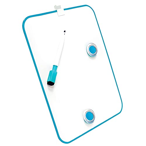 Raylu Paper - Lavagna bianca magnetica per bambini cancellata a secco con bordi arrotondati, piccola lavagna magnetica per frigorifero, dimensioni 216 x 280 mm, con pennarello e magneti (blu)