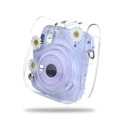 Rieibi Mini 11, custodia protettiva per fotocamera istantanea Fujifilm Instax Mini 11 Mini 9 Mini 8 Mini 8+ Mini 40, custodia rigida in PVC con tracolla rimovibile (White Daisy Gypsophila)