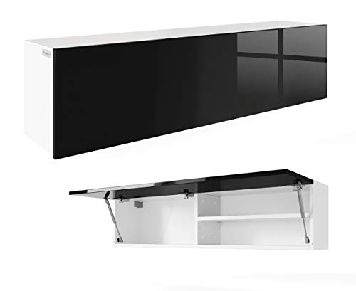 RODRIGO PlatanRoom - Armadietto da bagno pensile, lucido, 120 x 30 x 25 cm, colore: bianco nero