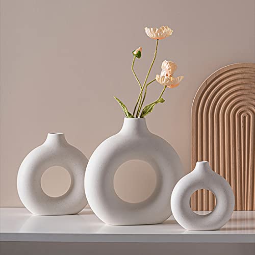 Set di 3 vasi in ceramica per erba della Pampa, fiori secchi, vasi da fiori S+M+L, piccolo vaso per fiori beige, vaso per ciambelle, moderno vaso in ceramica, altezza set
