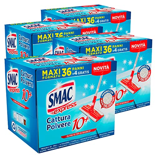 Smac Express - Panni Cattura Polvere Compatibili con Ogni Scopa, 160 Panni Cattura e Trattiene Polvere Adatti a Tutti i Pavimenti, 4 Confezioni