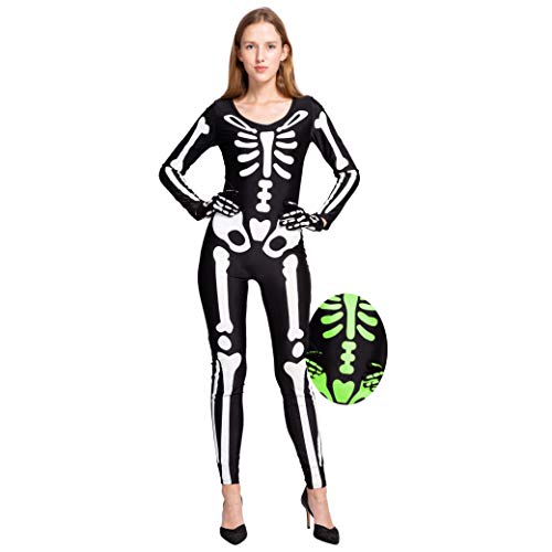Spooktacular Creations Skeleton Bodysuit Halloween with Glow Patterns and Skeleton Gloves for Women (X-Large (13-15 yrs ))