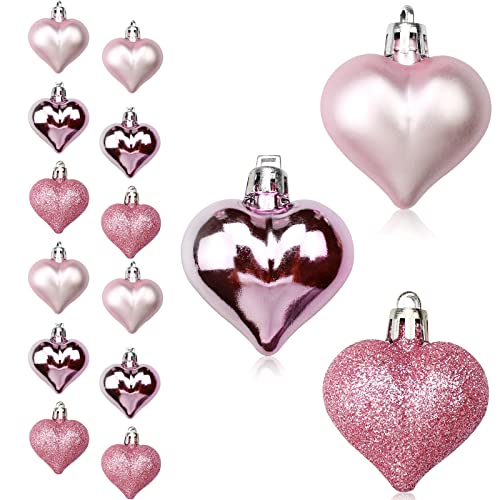 suaywo Set di 12 palline di Natale a forma di cuore, per albero di Natale, infrangibili, decorazioni per San Valentino, anniversario di matrimonio (rosa)