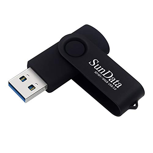 SunData Chiavetta USB 3.0 64GB Pendrive Girevole archiviazione dati pen drive Fino a 90 MB s, (Confezione Singola: Nero)