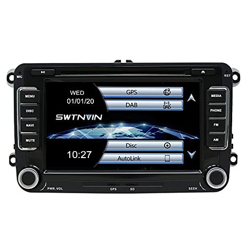 SWTNVIN Built-in DAB+ Autolink Auto Radio Stereo GPS Navigation Fits for VW Golf Passat Polo Tiguan Touran Caddy Skoda Seat Bluetooth 5.0 Unità Principale 7 Pollice HD Touch Screen nel trattino SWC
