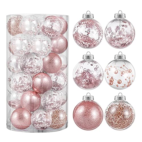 Tomaibaby 36Pcs Christmas Ball Ornaments Christmas Tree Glitter Pendants (Rose Gold)