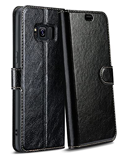 TOOYART Cover per Samsung Galaxy S8, Custodia a Portafoglio in Pelle Lucida con Chiusura Magnetica Compatibile con Samsung Galaxy S8 (Nero)