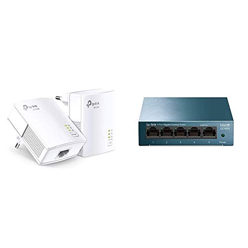 TP-Link TL-PA7017 Kit Powerline, AV1000 Mbps su Powerline, 1 Porta Gigabit, Plug and Play & LS105G Switch Ethernet 5 Porte Gigabit, Sdoppiatore Ethernet, Struttura in Metallo