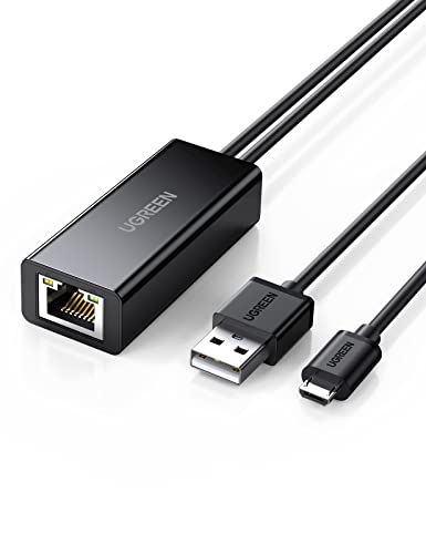 UGREEN Adattatore Ethernet Per Fire TV Stick, Chromecast 1 2 Ultra, Adattatore LAN Micro USB a Ethernet con Cavo di Alimentazione USB 2.0